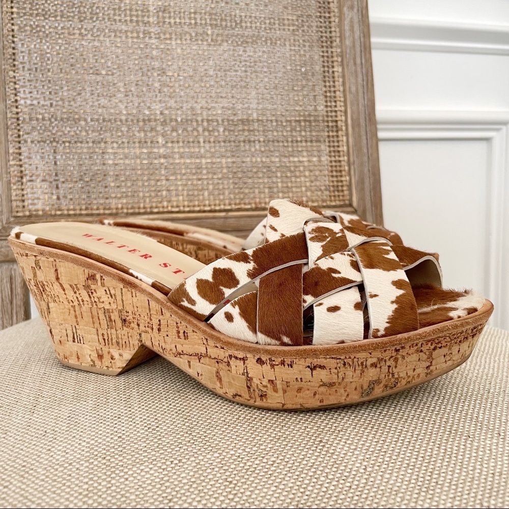 Walter Steiger Calf Hair Cork Wedge Sandals